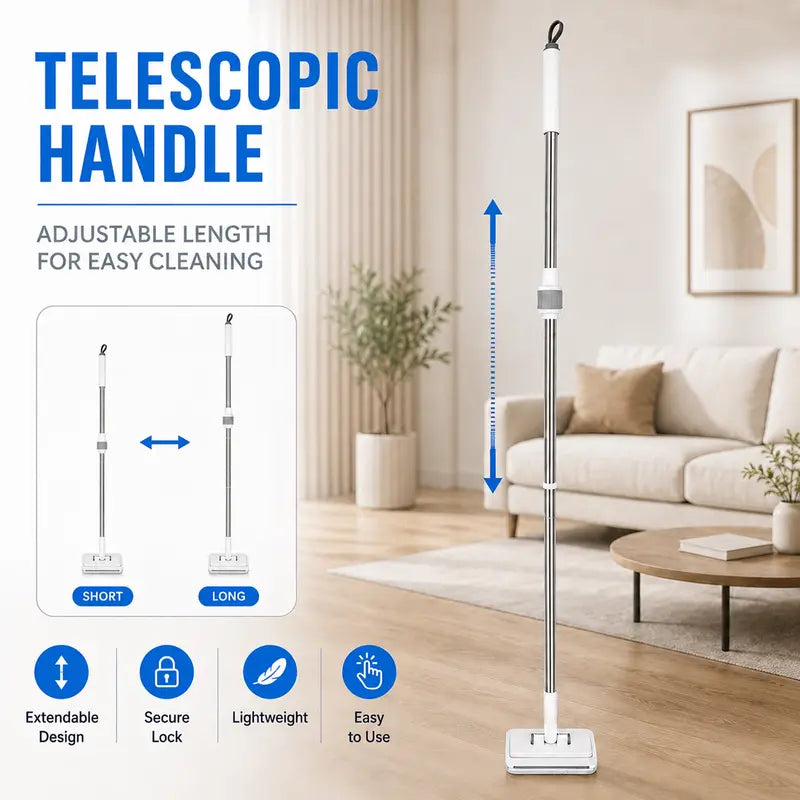 Retractable Disposable Pad Handheld Mop - Clamp-and-Go Clean Dry/Wet Cleaning Supply with Hands-Free Automatic Clamp, Replaceable Non-Woven Pads for Hardwood, Tile Floors