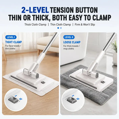 Retractable Disposable Pad Handheld Mop - Clamp-and-Go Clean Dry/Wet Cleaning Supply with Hands-Free Automatic Clamp, Replaceable Non-Woven Pads for Hardwood, Tile Floors