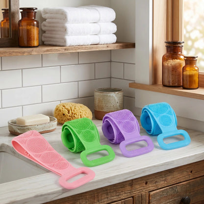 Double-Sided Silicone Back Scrubber,Exfoliating Body Brush Strap