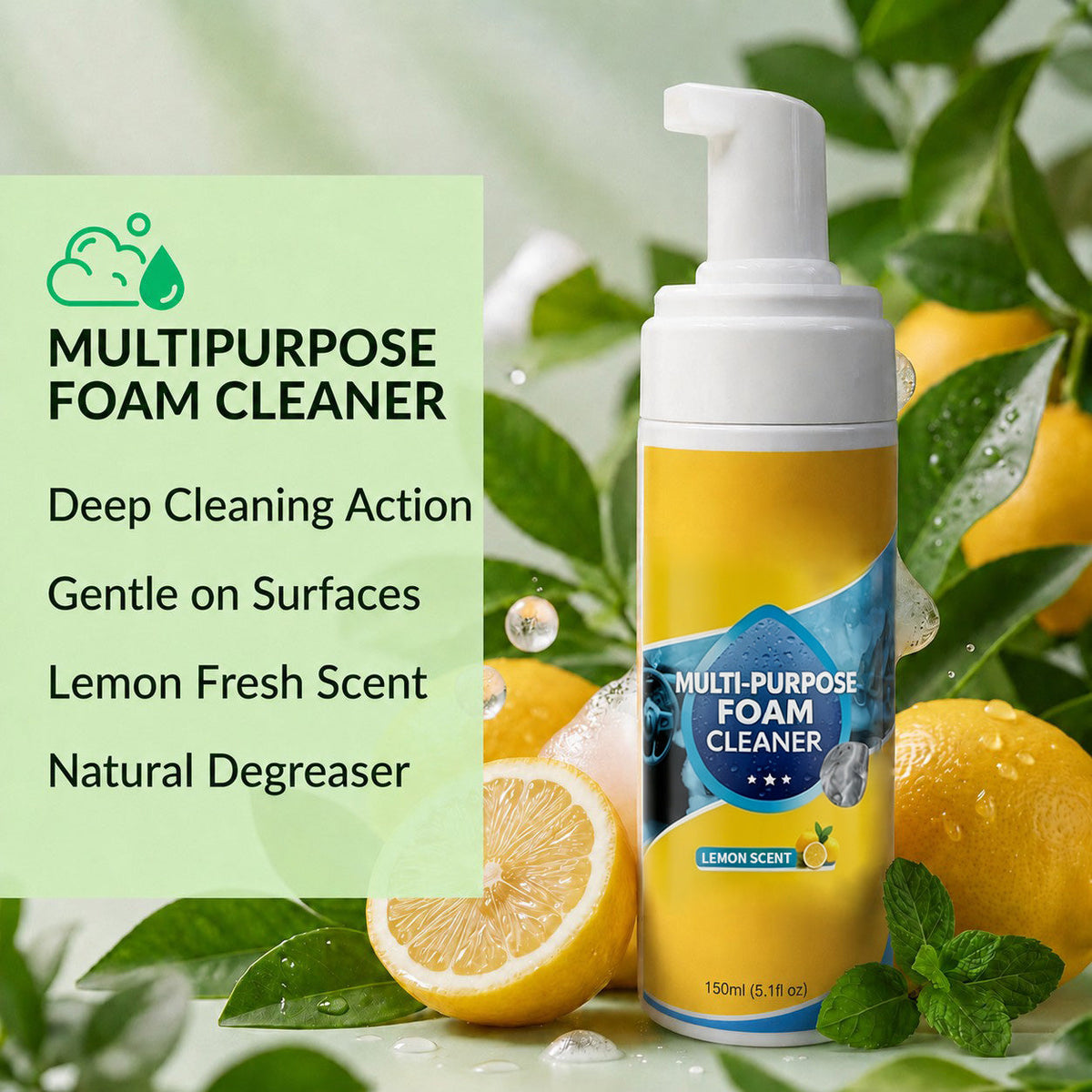 Multi-Enzyme Foam Spray Cleaner—Multi‑Surface Cleaner for Kitchen, Bathroom & Car Interior, Less Scrubbing Formula
