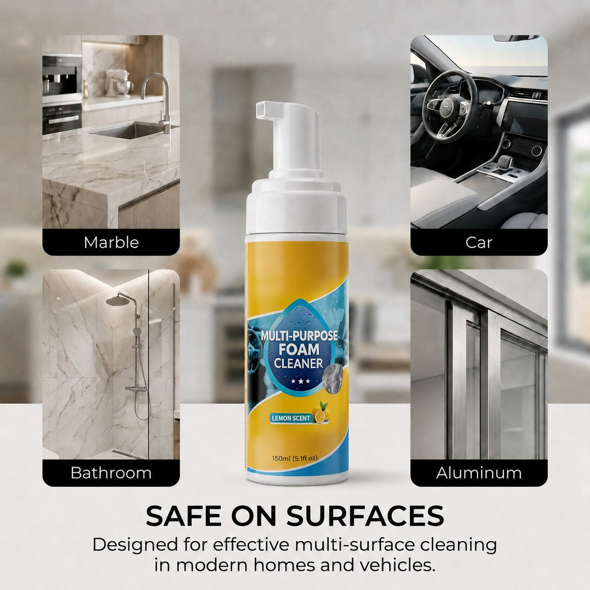 Multi-Enzyme Foam Spray Cleaner—Multi‑Surface Cleaner for Kitchen, Bathroom & Car Interior, Less Scrubbing Formula
